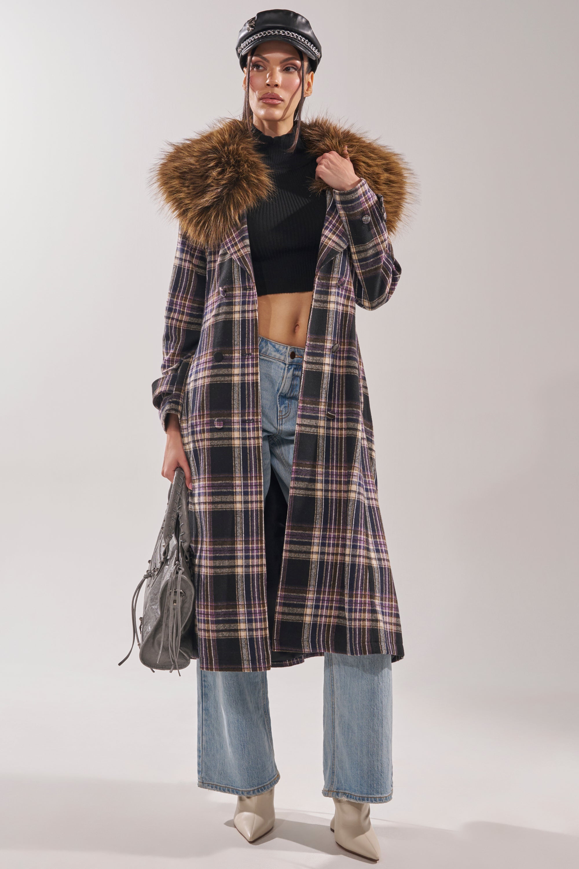 SWEPT UP FUR TRIM TRENCH