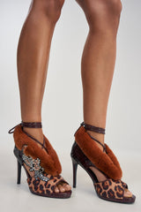 AZALEA WANG KERENESA BURGUNDY CROC COLORBLOCKED FUR SANDAL