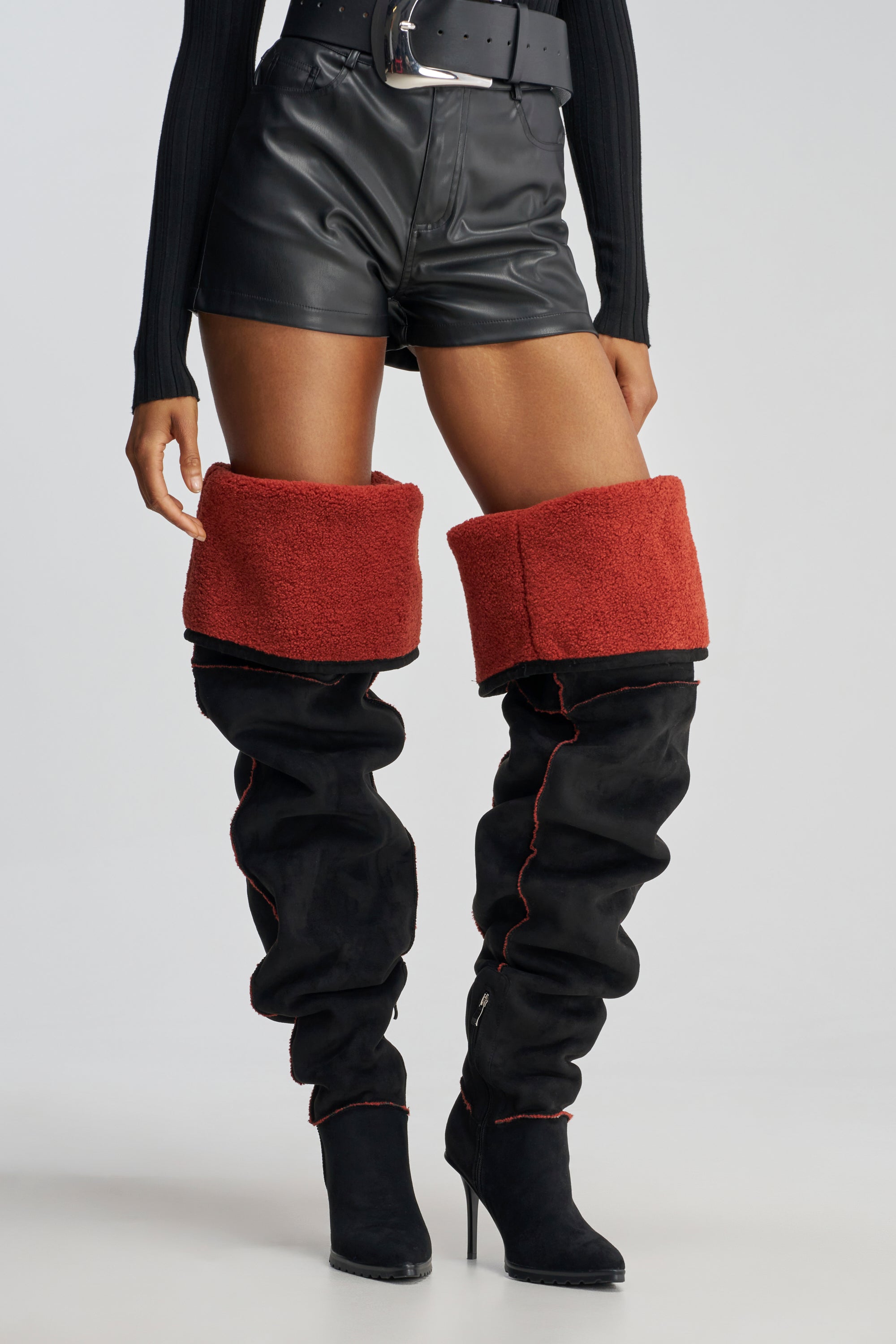 AKIRA GOLD KERRIGAN BLACK MULTI SHERPA STILETTO BOOT