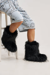 AZALEA WANG LENIX BLACK FLAT FUR BOOTIE