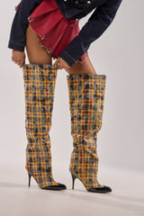 AZALEA WANG LOCHANA MULTI YELLOW PLAID FLANNEL SEXY BOOT
