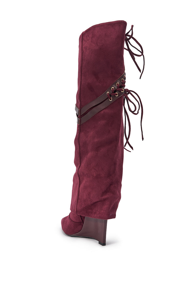 AZALEA WANG MAGENTA PLUM FAUX SUEDE WEDGE BOOT