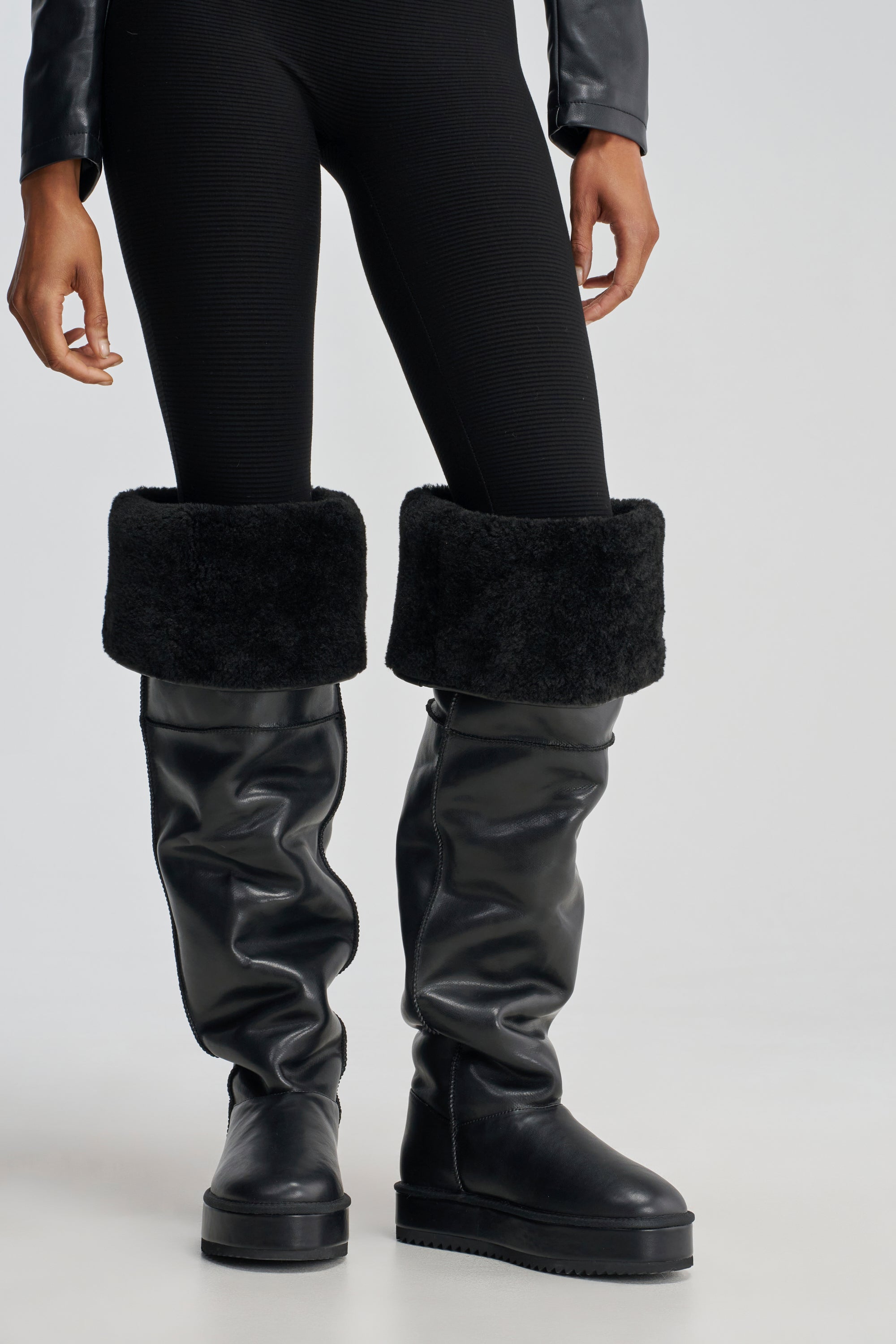 AZALEA WANG MARLOW BLACK PU FLATFORM OVER THE KNEE BOOT