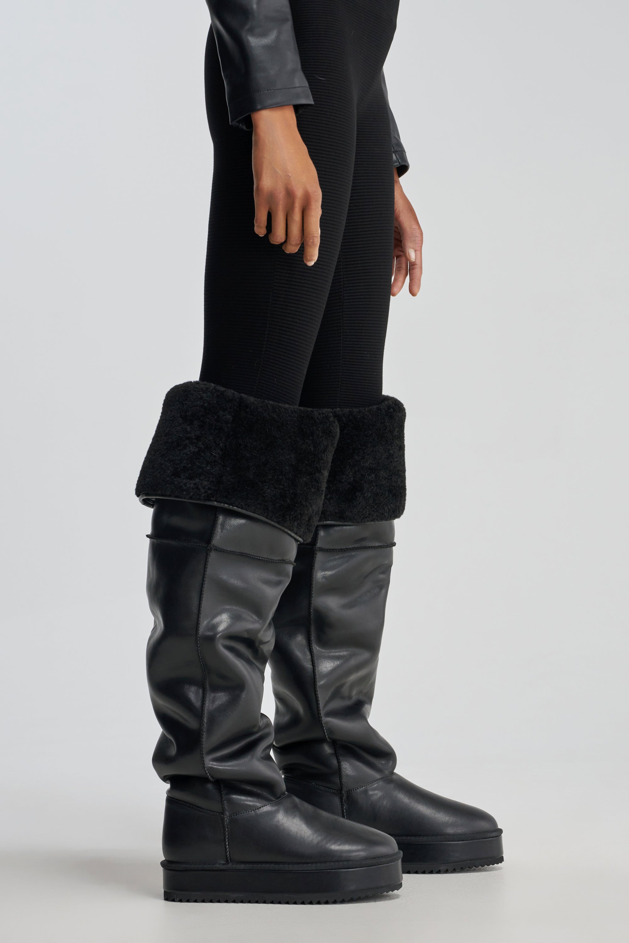 AZALEA WANG MARLOW BLACK PU FLATFORM OVER THE KNEE BOOT