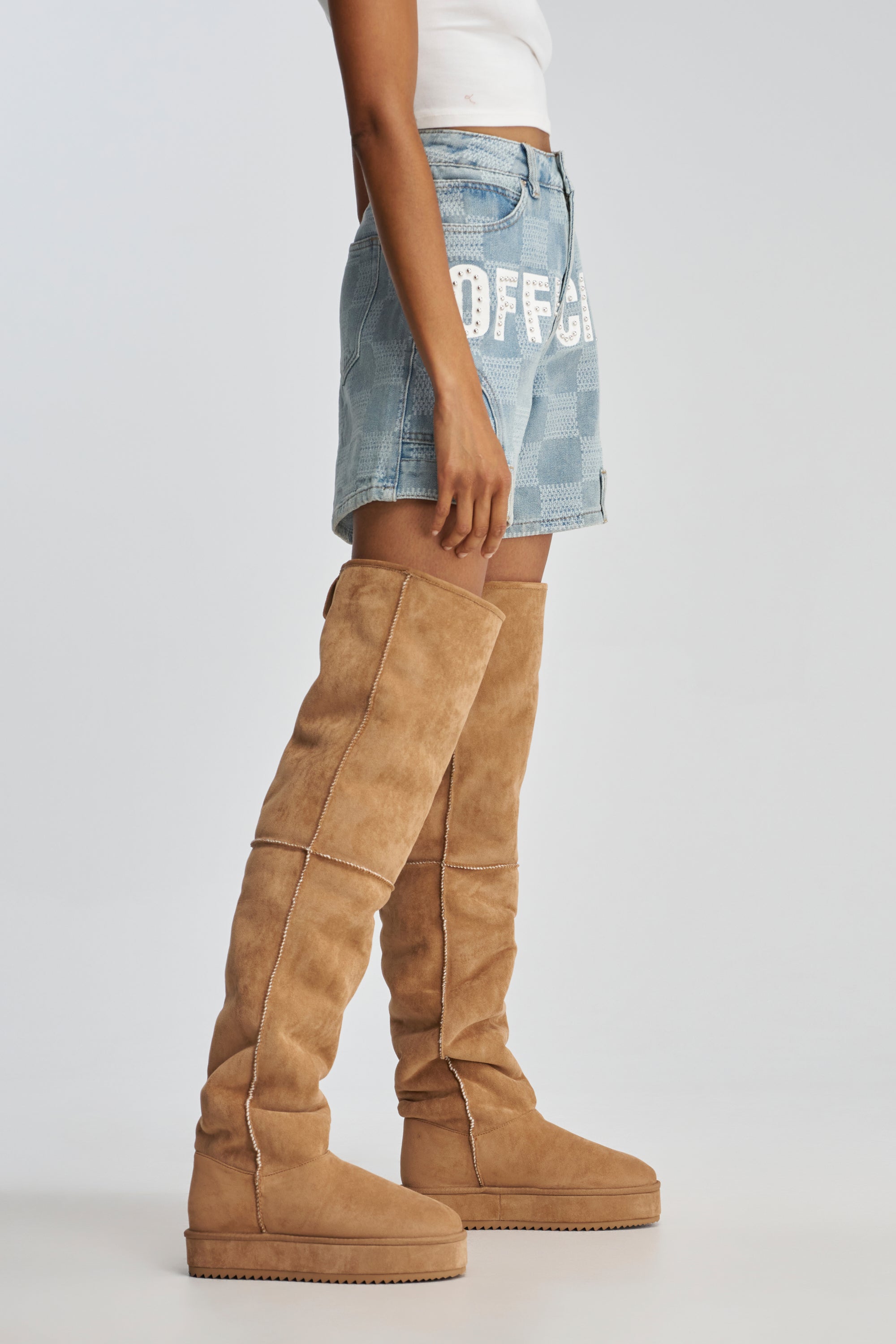 AZALEA WANG MARLOW CHESTNUT FAUX SUEDE SHERLING OVER THE KNEE PLATFORM BOOT