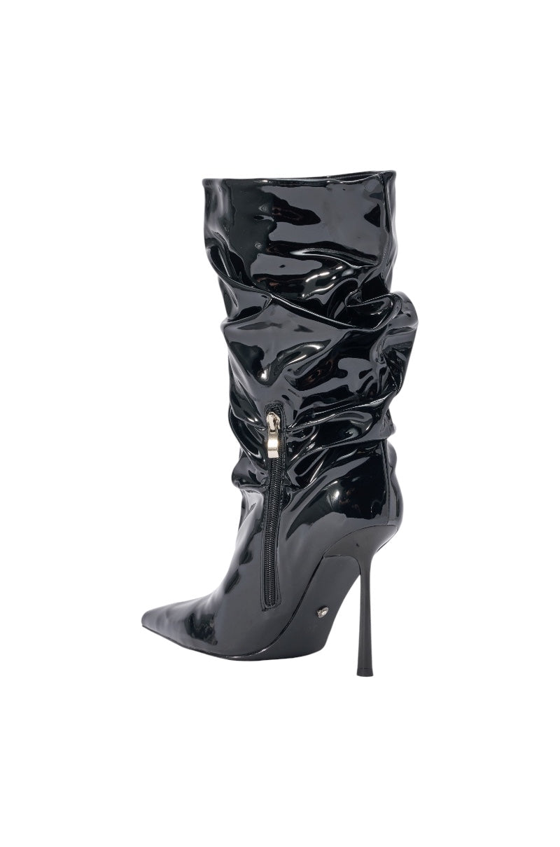 AZALEA WANG MISTRA BLACK PATENT SLOUCHY STILETTO BOOT