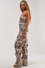 NO ONE LIKE ME CARD PRINT CARGO JUMPSUIT
