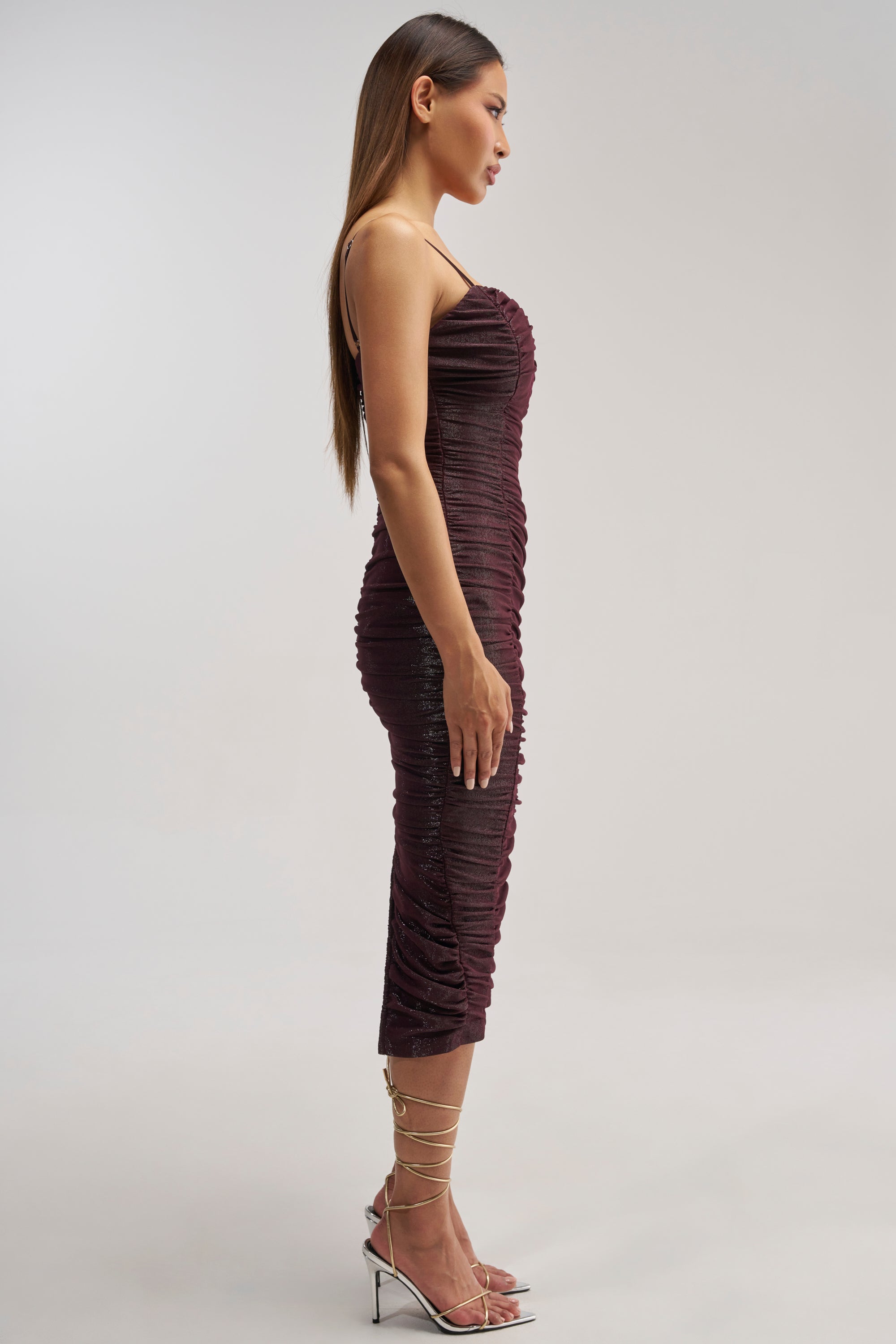 FOREVER FLIRTY RUCHED MIDI DRESS