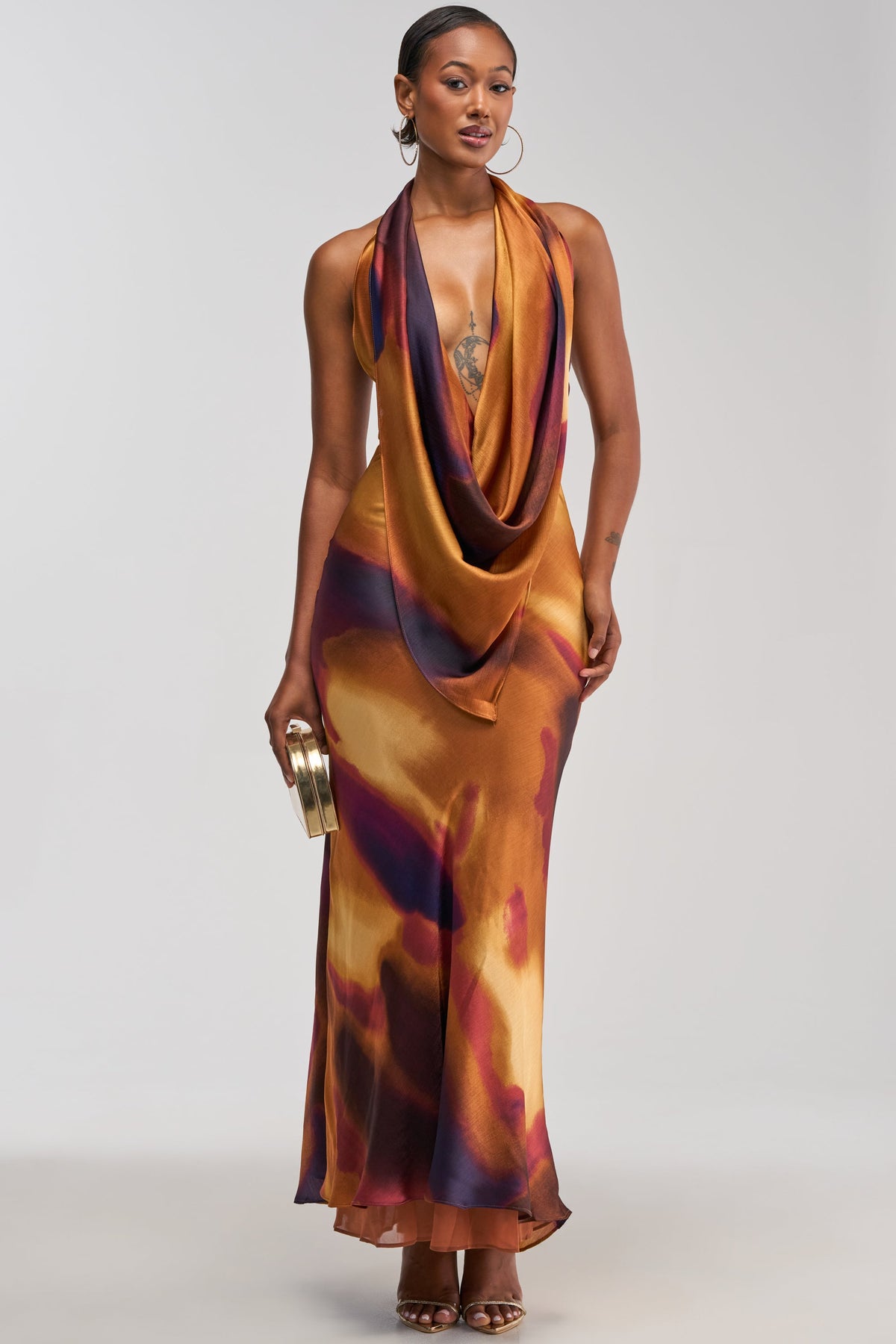SUNKISSED ABSTRACT MAXI DRESS IN BROWN MULTI