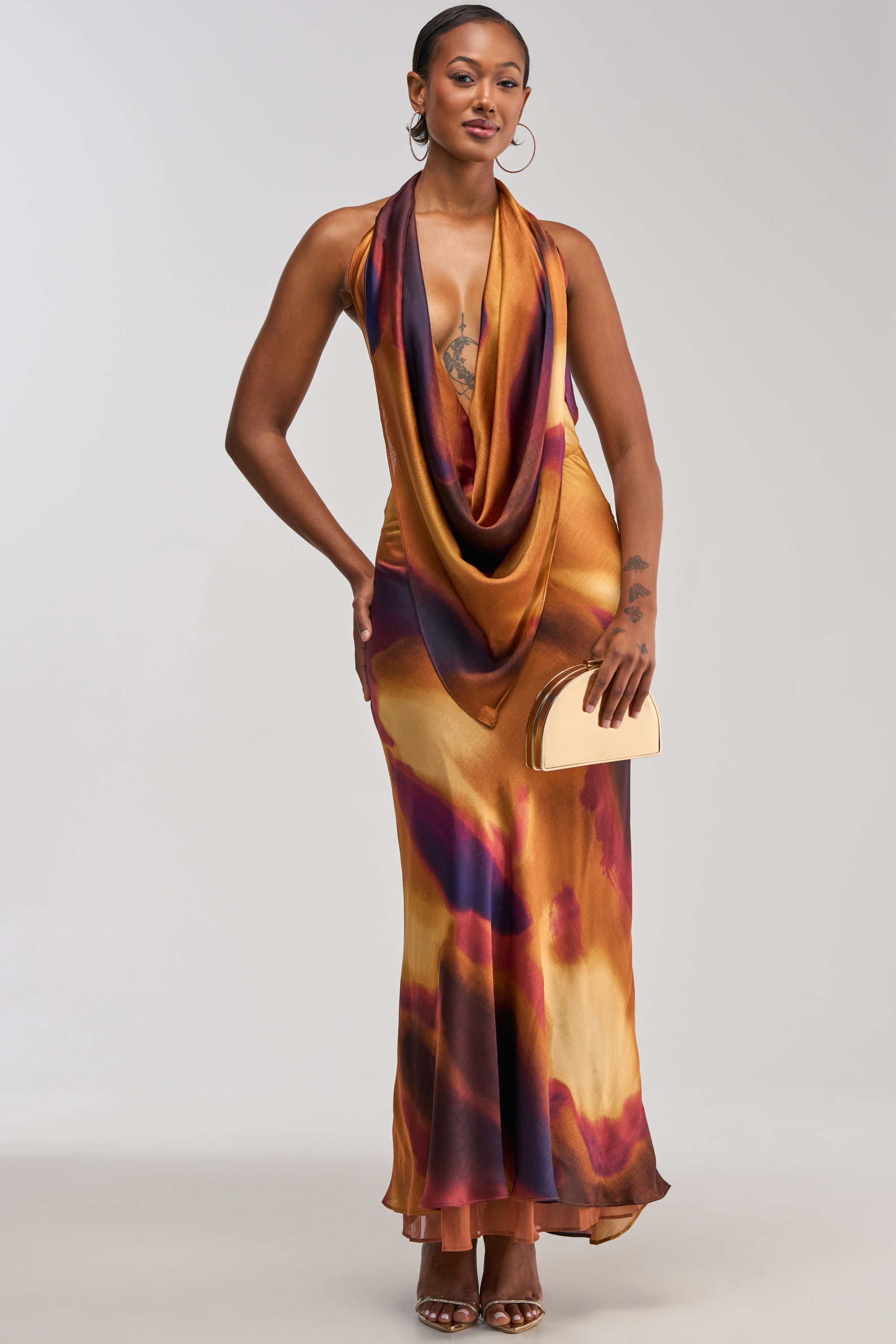SUNKISSED ABSTRACT MAXI DRESS IN BROWN MULTI