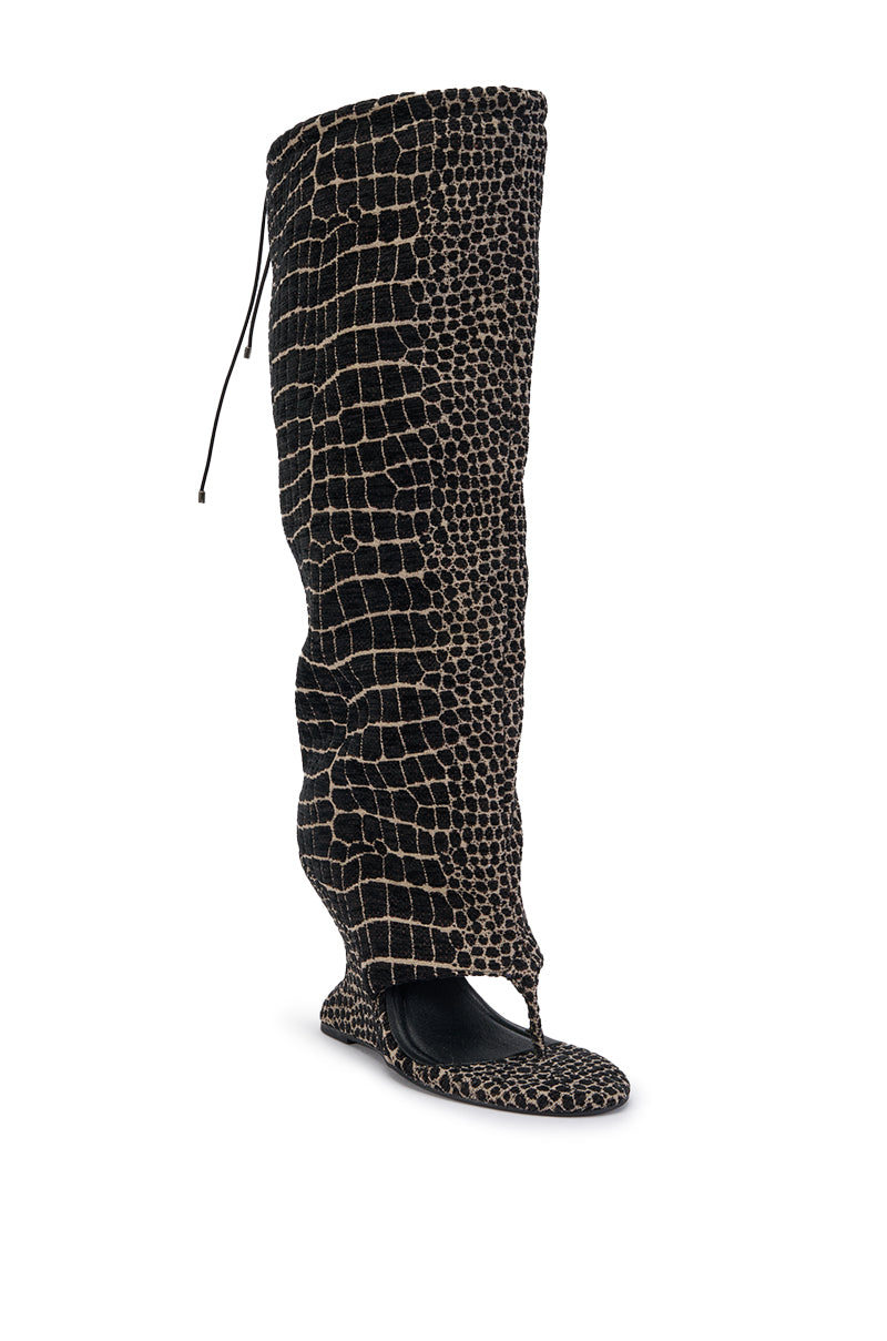 AZALEA WANG POET BLACK AND WHITE SNAKE PATTERN WEDGE SANDAL