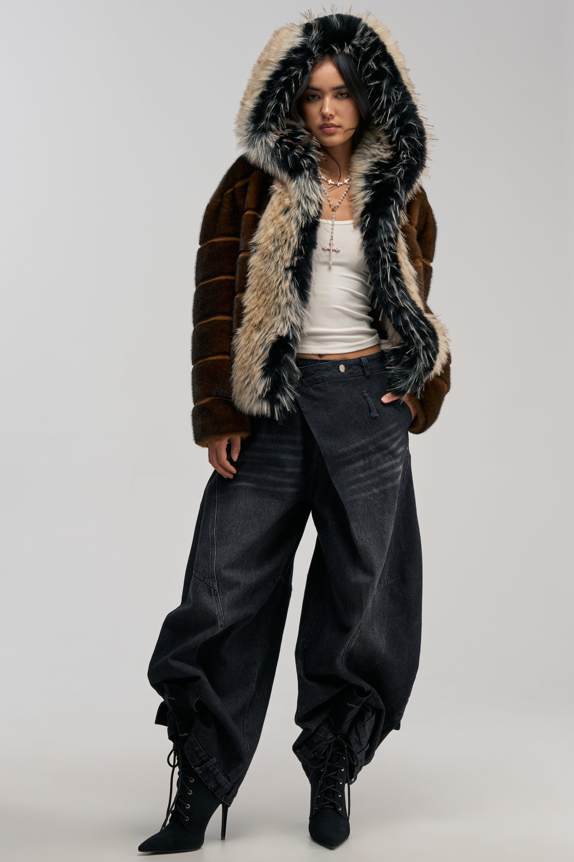 PORTIA HOODED FAUX FUR BOMBER