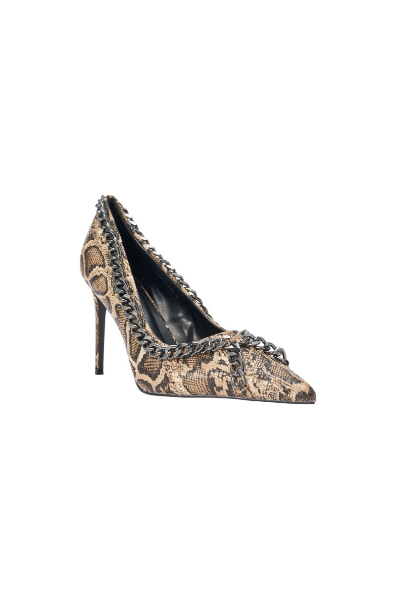 AZALEA WANG RAVELLE SNAKE PRINT GUNMETAL HARDWARE STILETTO PUMP