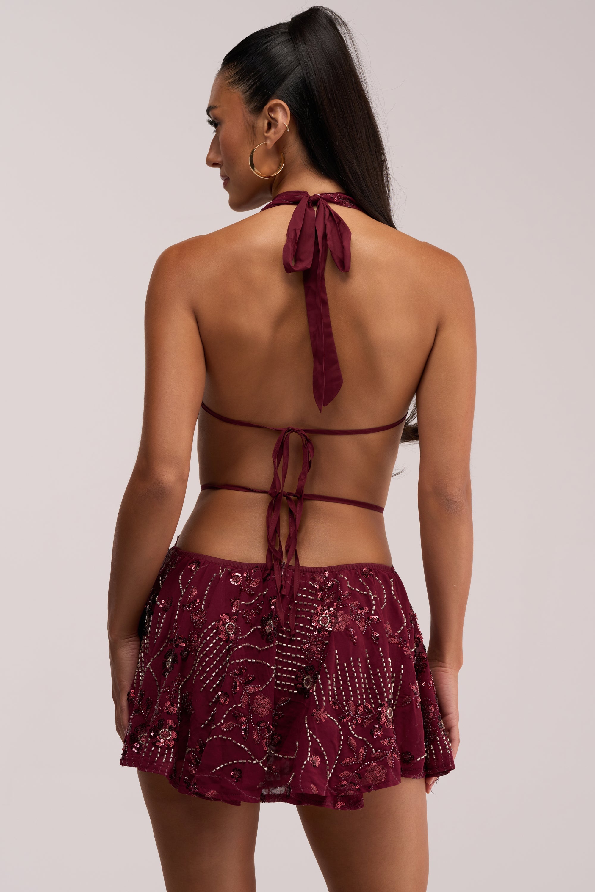 FELICITY EMBELLISHED MINI DRESS IN PLUM
