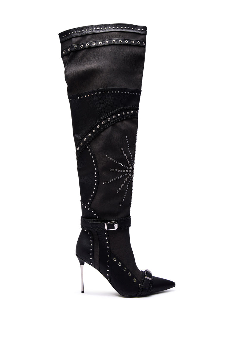 AZALEA WANG SEASON BLACK MULTI EMBELLISHED STILETTO BOOT