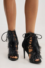 AZALEA WANG SHAINY BLACK FUR SANDAL