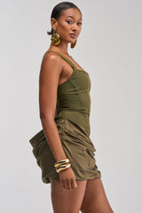 PLAY NICE CORSET MINI DRESS IN OLIVE