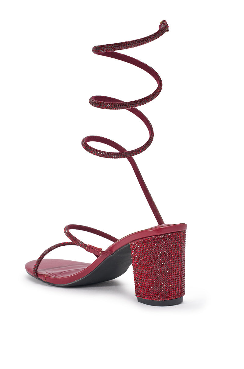 AKIRA SOLEDAD BURGUNDY RHINESTONE COIL SANDAL