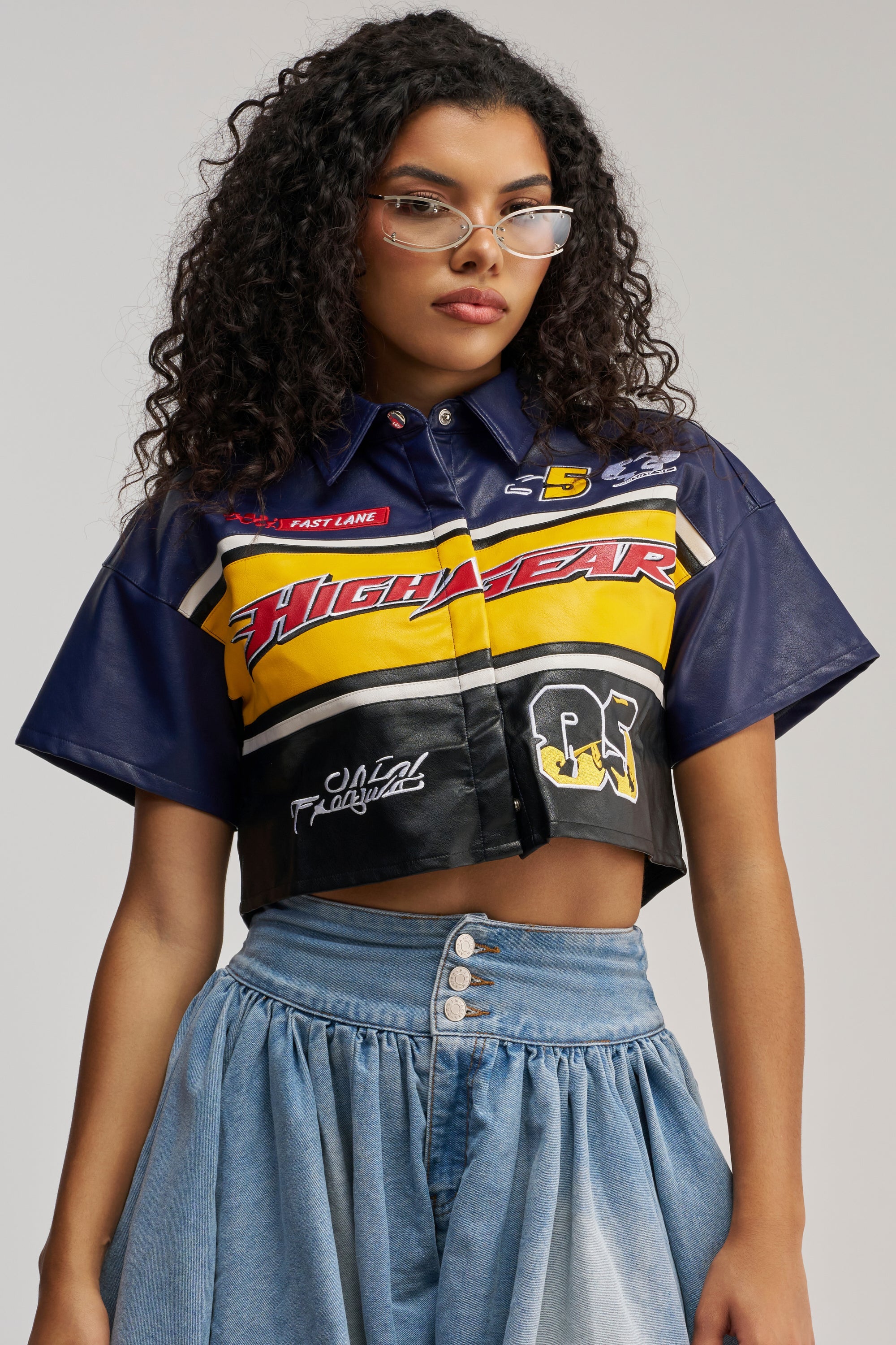 HIGH GEAR FAUX LEATHER SHORT SLEEVE BUTTON DOWN