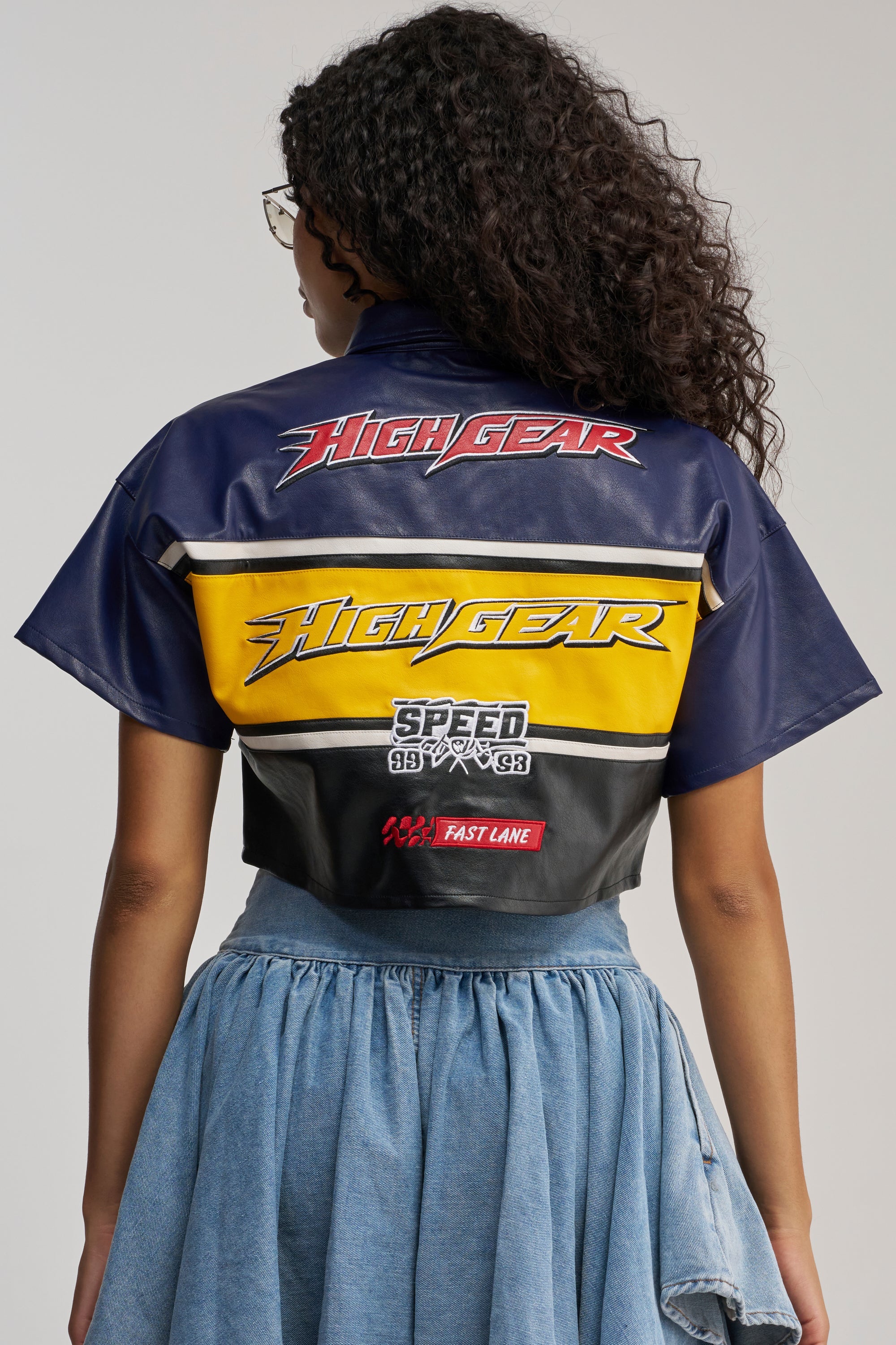 HIGH GEAR FAUX LEATHER SHORT SLEEVE BUTTON DOWN