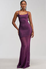 SHOW A LITTLE LEG RHINESTONE MAXI DRESS IN PLUM