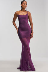 SHOW A LITTLE LEG RHINESTONE MAXI DRESS IN PLUM