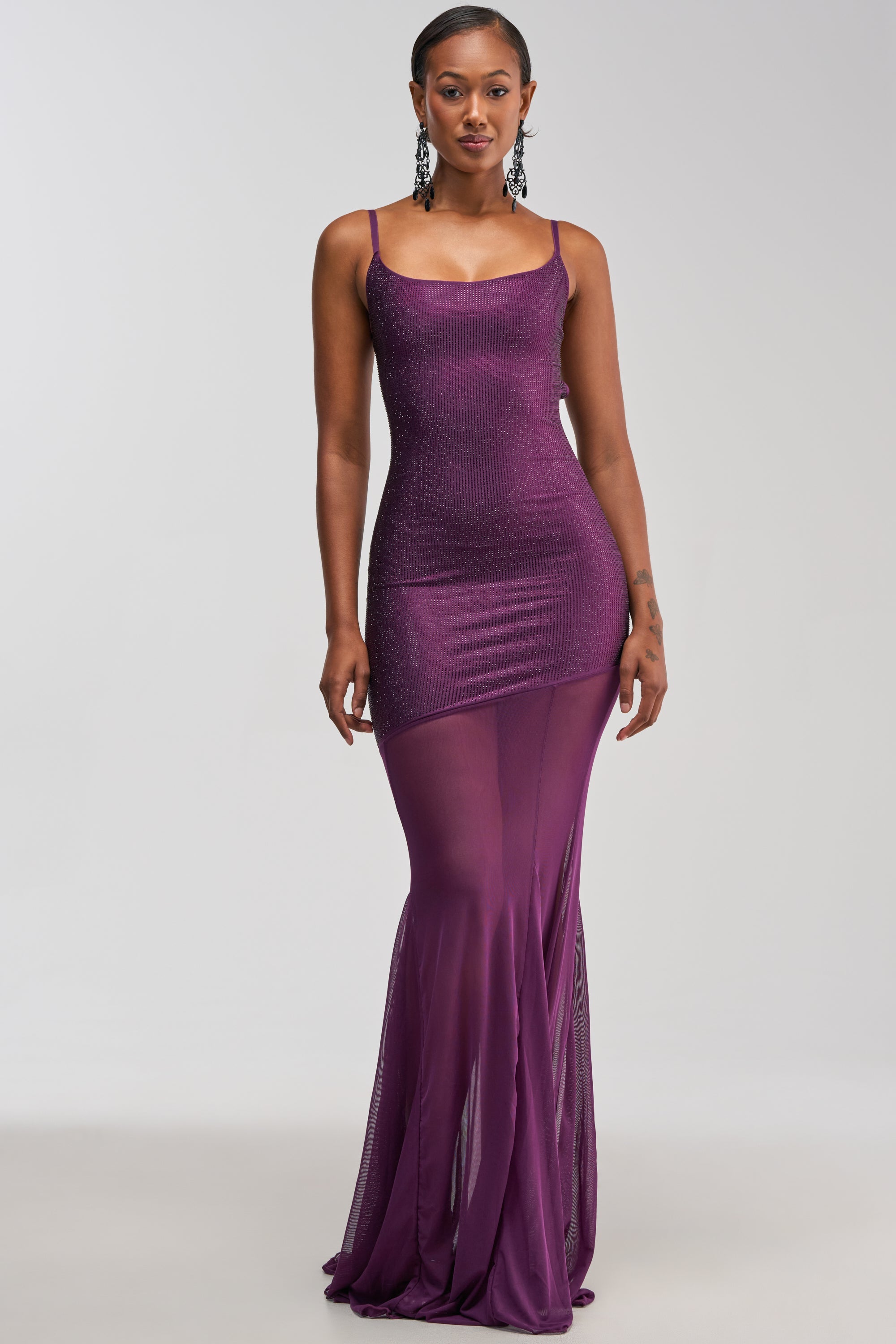 SHOW A LITTLE LEG RHINESTONE MAXI DRESS IN PLUM