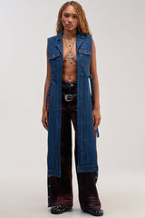 DOWN TO IT SPLIT VEST IN DARK DENIM