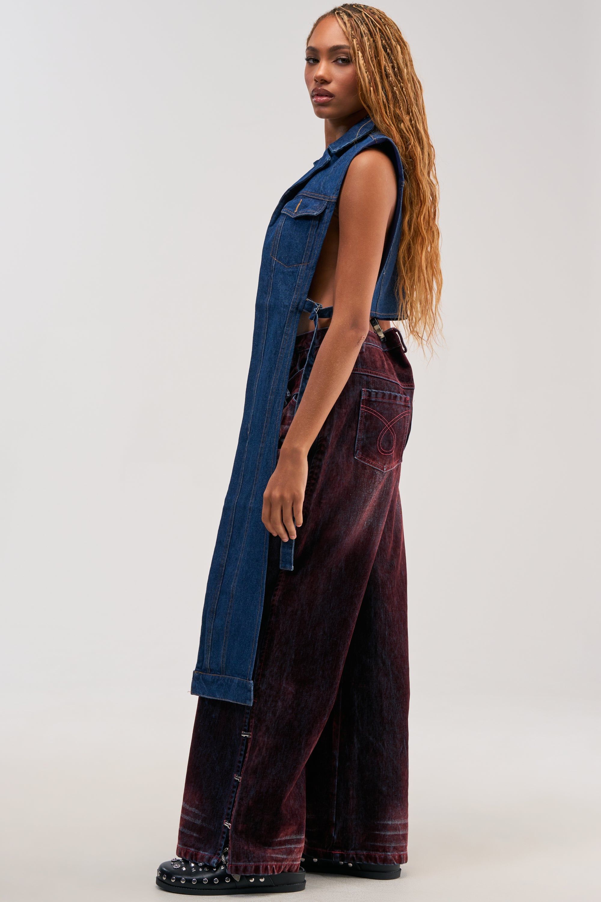 DOWN TO IT SPLIT VEST IN DARK DENIM