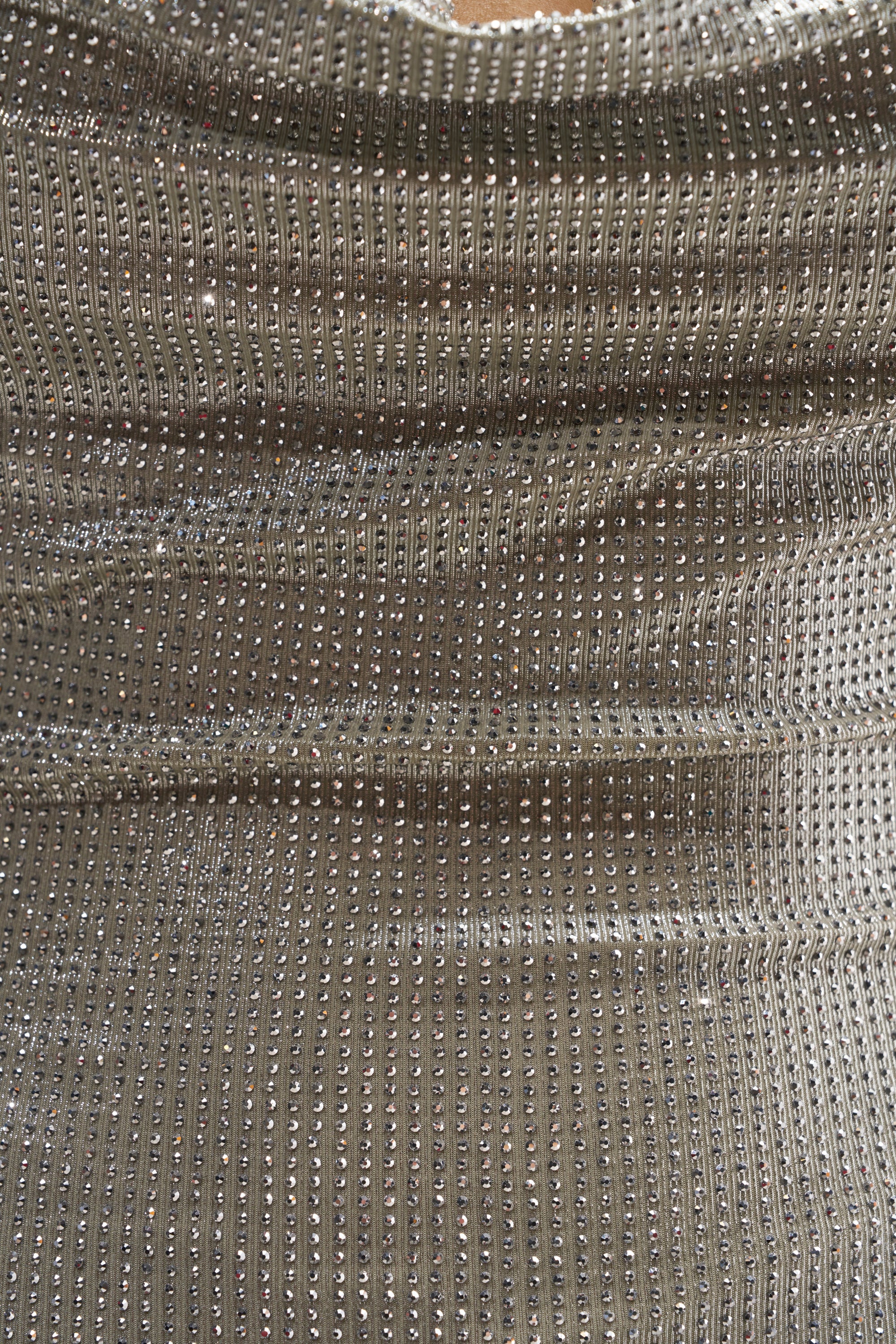 POPPIN' BOTTLES RHINESTONE MAXI DRESS IN SILVER