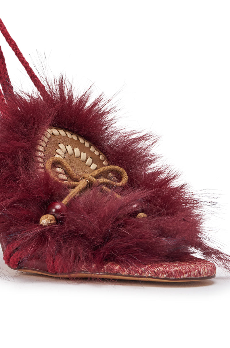 AKIRA GOLD UMIKA BURGUNDY FUR SANDAL