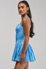 SWEET HEAT POPLIN MINI DRESS IN LIGHT BLUE