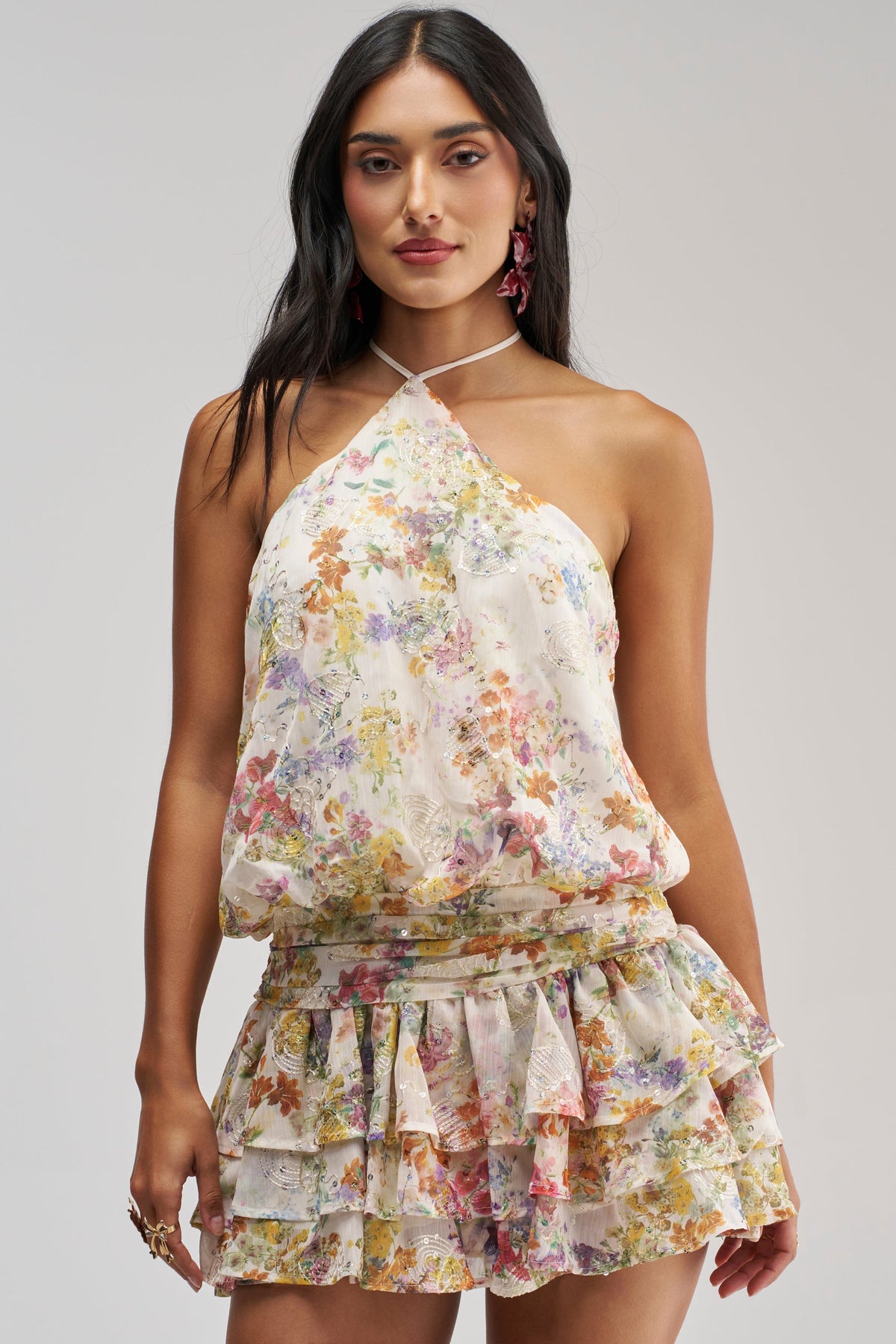 GARDEN PARTY MINI DRESS IN WHITE FLORAL
