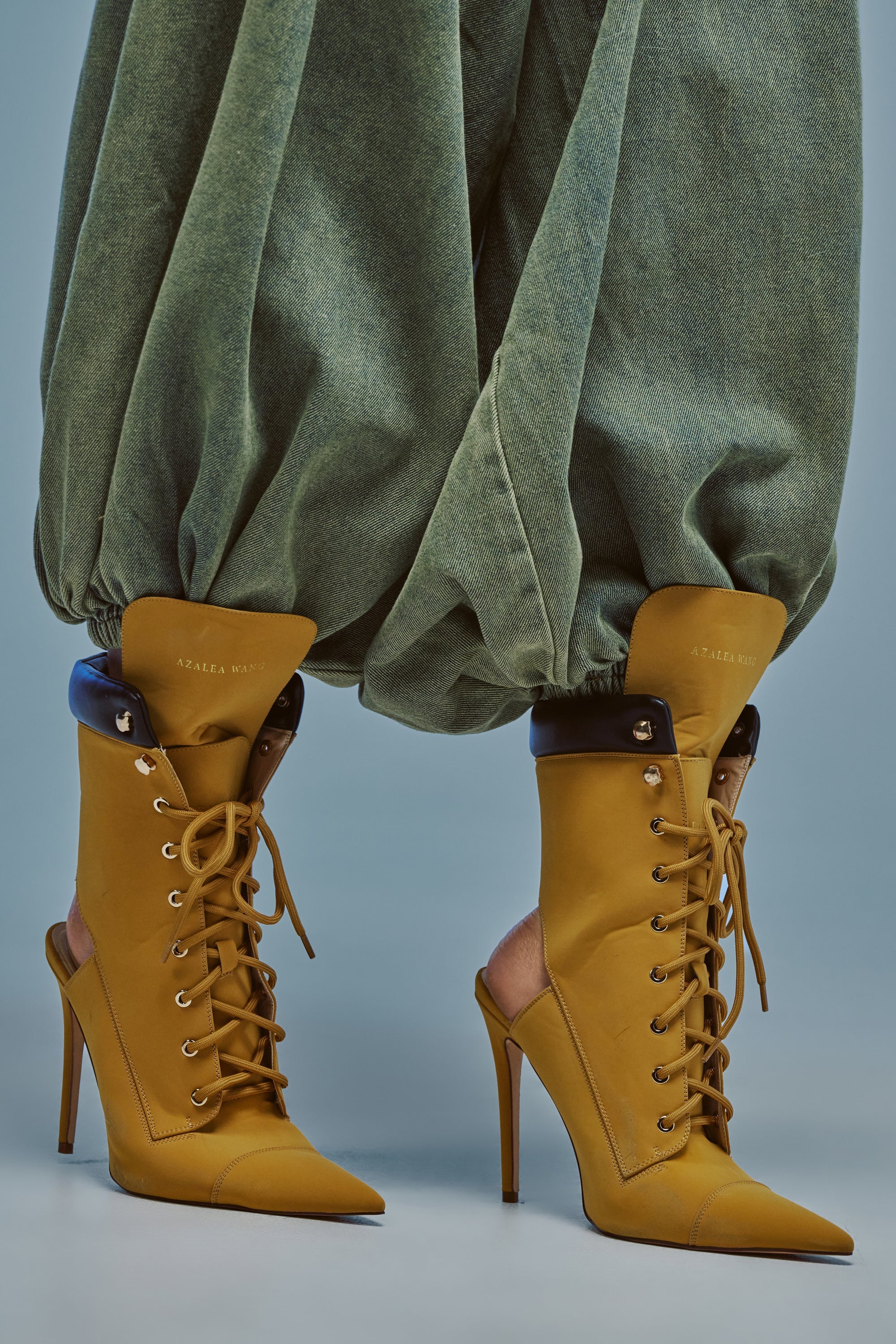 AZALEA WANG XIOMARA YELLOW LACE UP STILETTO BOOTIE