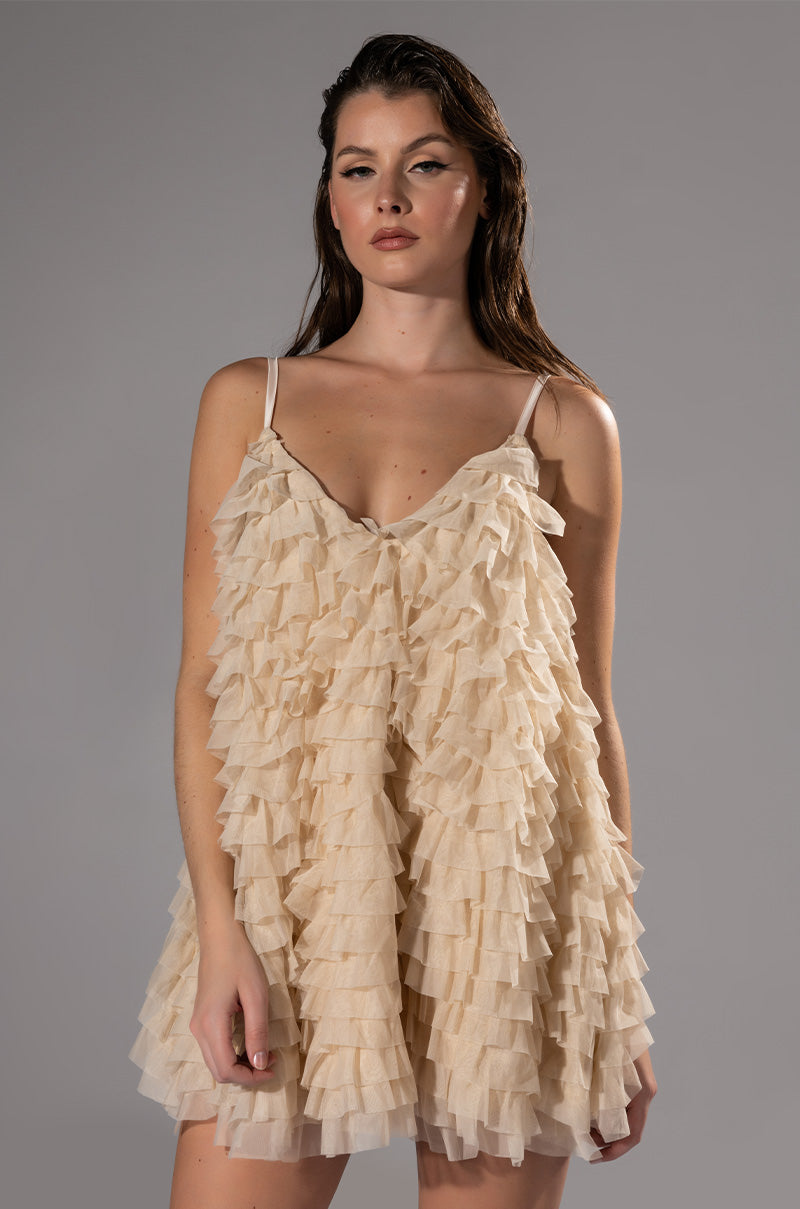 CRAZY FOR YOU BELTED TIERED TULLE MINI DRESS