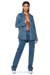 EFFORTLESS GLAM RHINESTONE STRIPE WIDE LEG JEAN