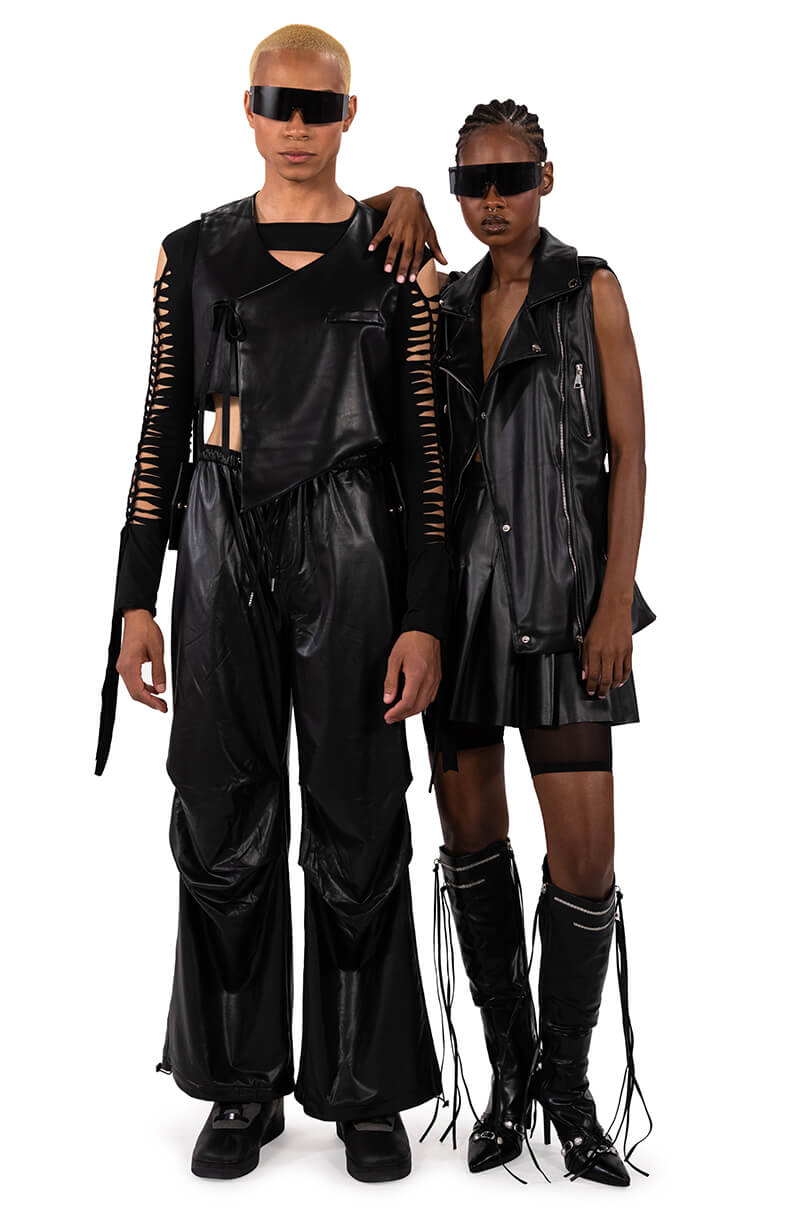BIA CROPPED ASYMMETRICAL FAUX LEATHER VEST
