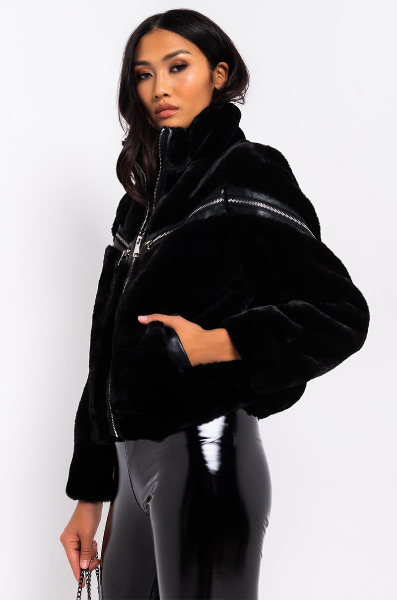 FUZZED UP FAUX FUR BOMBER