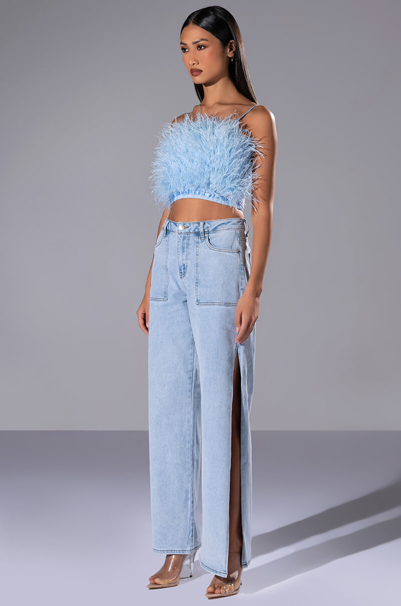 LASTING LOVER HIGH RISE SIDE SLIT JEANS