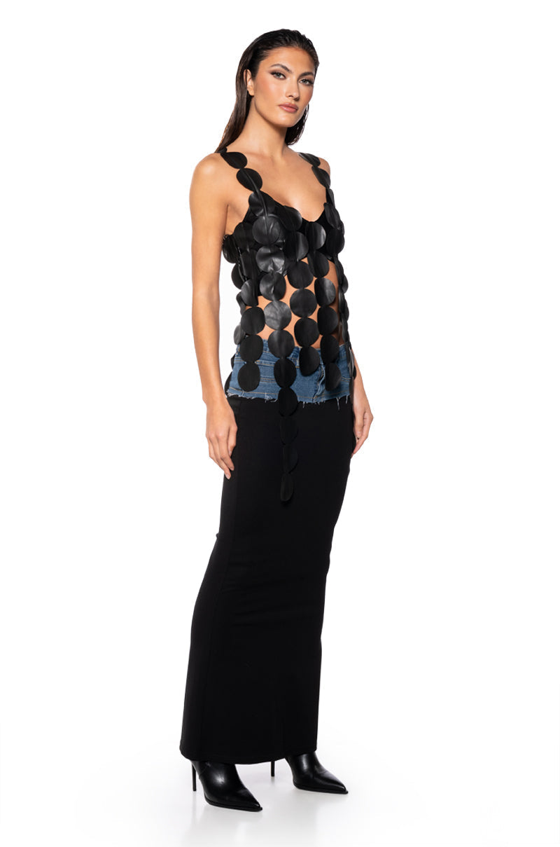NO DISRESPECT FAUX LEATHER SLEEVELESS CROP TANK