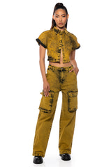 PHOENIX ACID WASH WIDE LEG JEANS