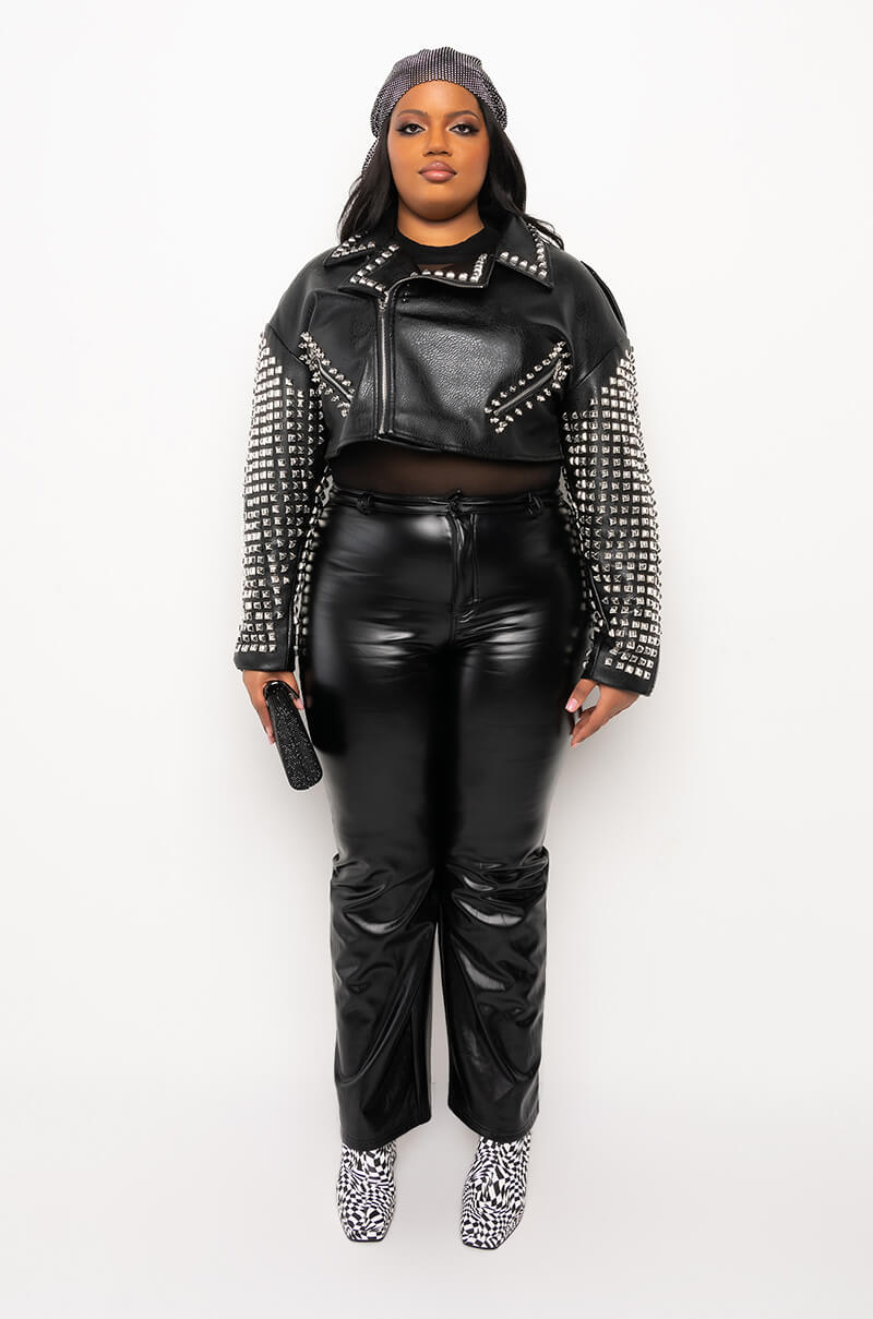 PLUS THE ESSENTIAL MOTO JACKET WITH STUDDED ARMS